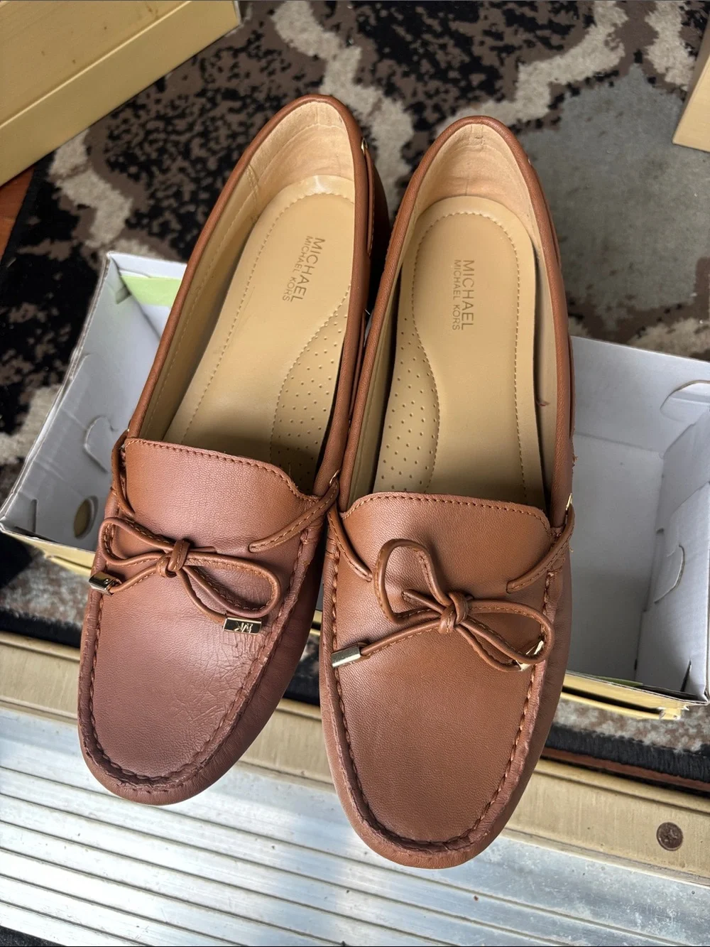 Michael Kors Tan Leather Bow Moccasin Loafers